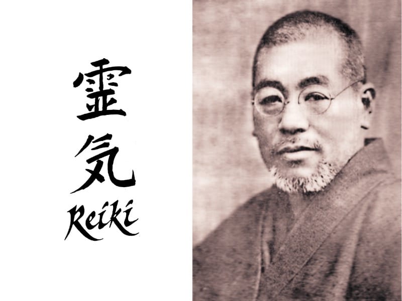 Reiki-Schriftzeichen und Dr. Mikao Usui, Begründer des Reiki